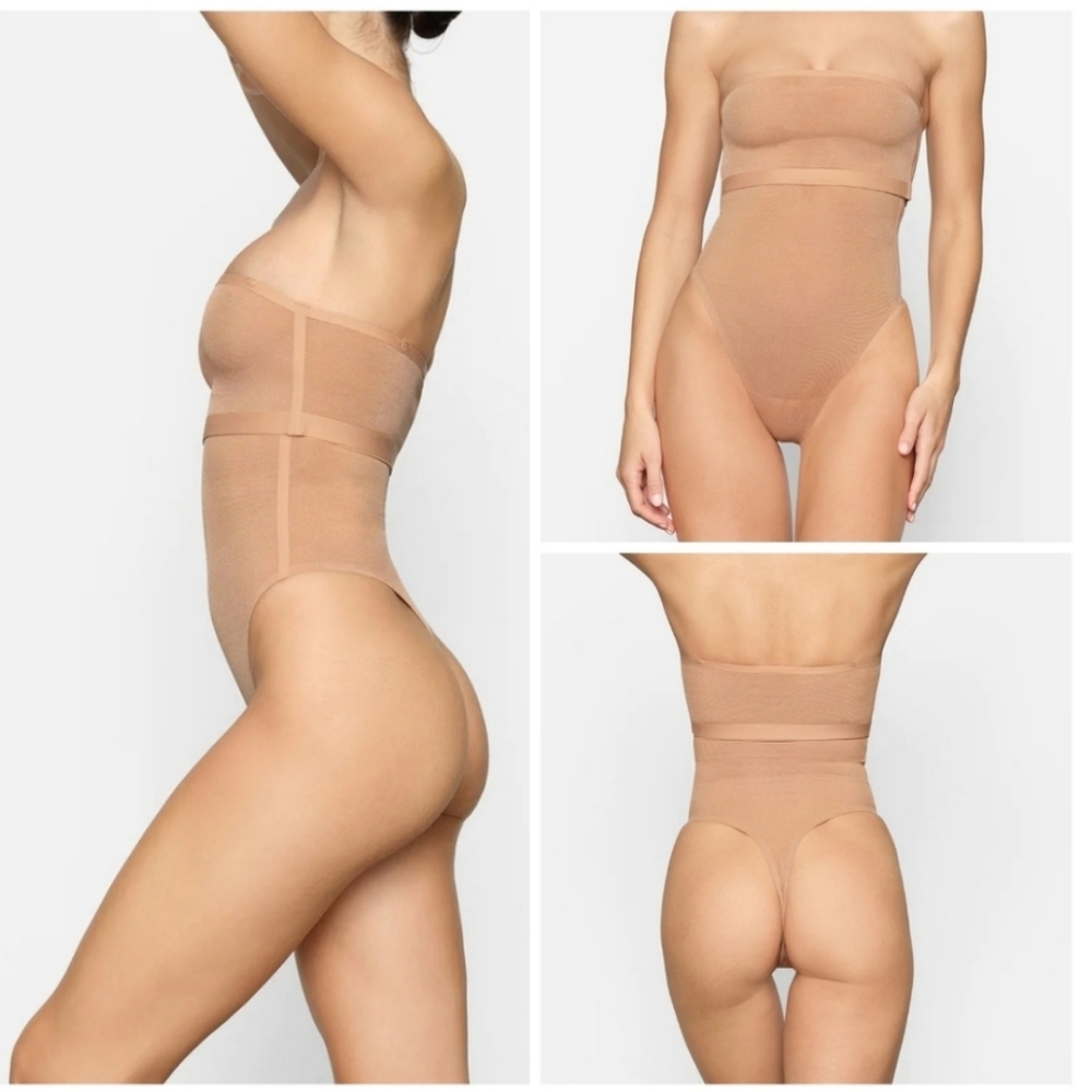 Skims mesh Sheer Sculpt High-waisted Thong - clay